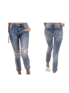 Vigoss Stevie Crop Straight Leg Distressed Legacy Stretch Raw Hem Jeans size 24